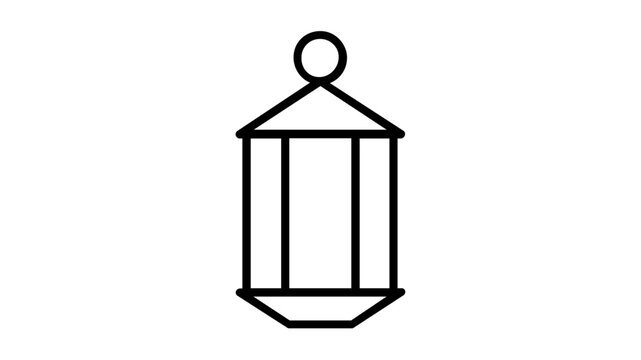Arabic lantern vector icon, minimalist Ramadan lamp illustration with clean black line art, hanging crescent inspired decor symbol for Eid greetings, mosque events, invitations, and festive design