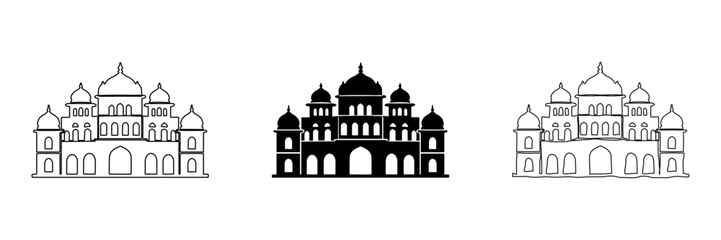 Collection of Indian architectural styles including outline, solid, and hand-drawn icons © Ophelia