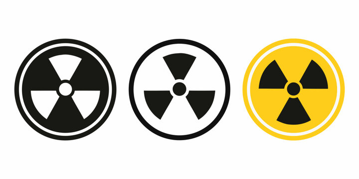 Radioactive symbol icons in black and yellow flat vector illustration