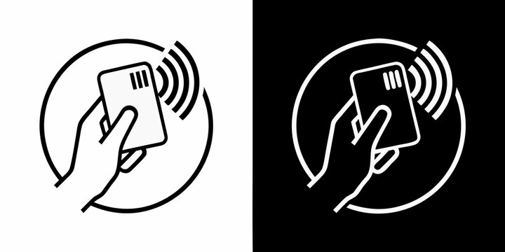 Contactless payment icon with hand holding card line art style