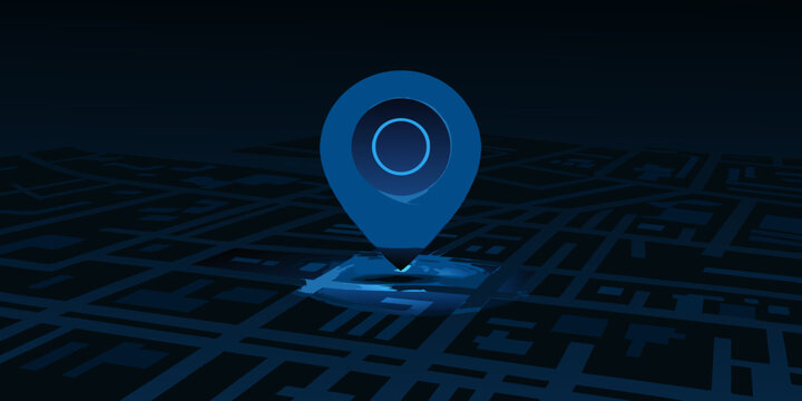 Blue location pin on isometric map 3d rendering illustration