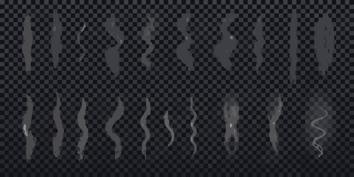 Realistic smoke plumes with transparent background various shapes and densities