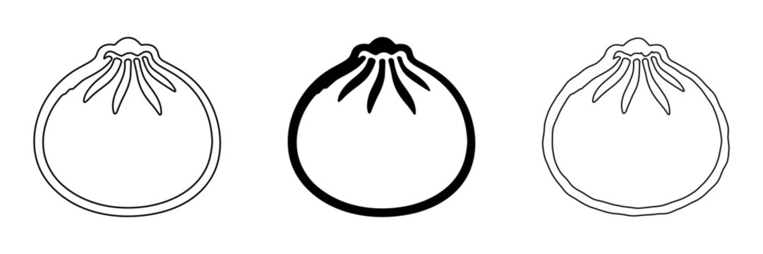 Three styles of dumpling icons: outline, solid, and hand-drawn for culinary design