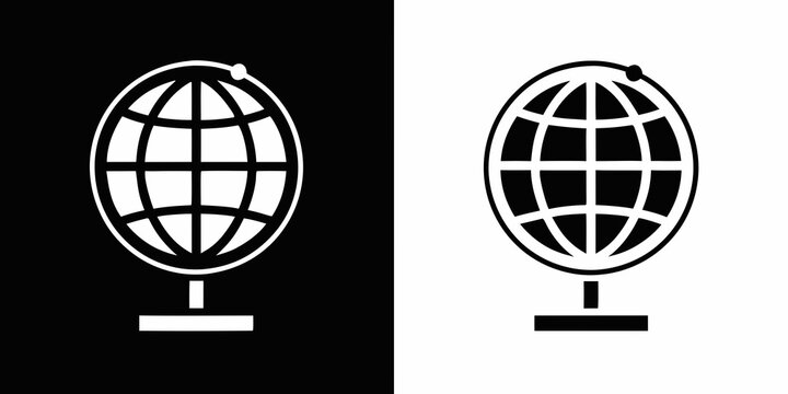 Wireframe globe silhouette on contrasting black and white backgrounds