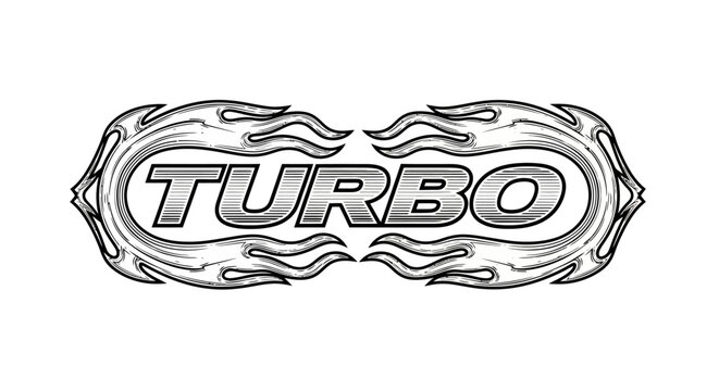 Turbo logo with flame design.