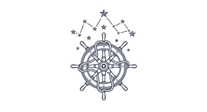 Ship Wheel with Star Constellations Navigation.