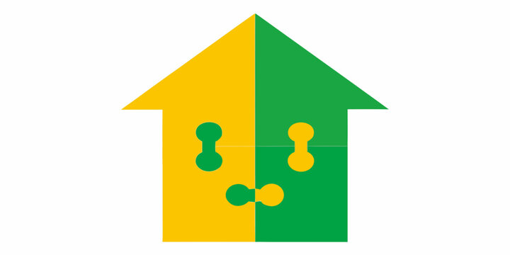 Puzzle Piece House Shape Two toned Vector Illustration On White Background