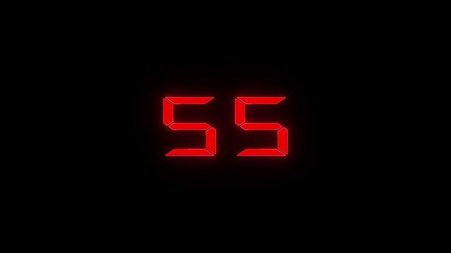 1 Minute countdown animation o to 60 on black background. 1 minute timer on stopwatch on black background.