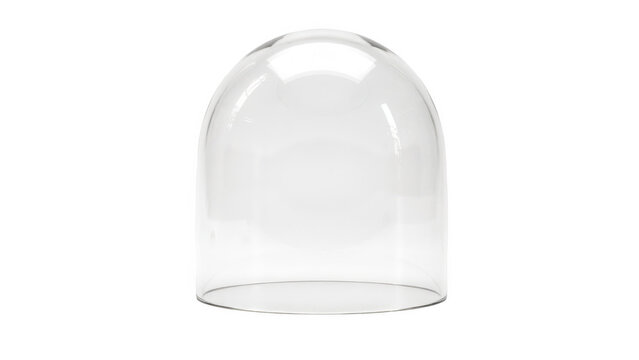 A tall clear glass dome or cloche, cylindrical shape with rounded isolated on a white background, studio product shot, transparent