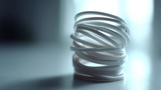A white wire sculpture with a twisted, coiled appearance.