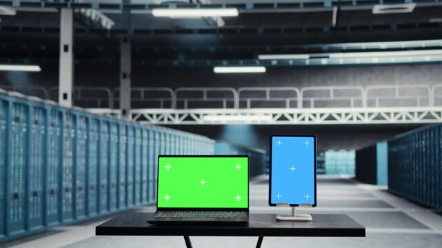System administrator runs equipment checkups in a data center, supporting equipment checkups, infrastructure maintenance, network monitoring and reliable server infrastructure management.