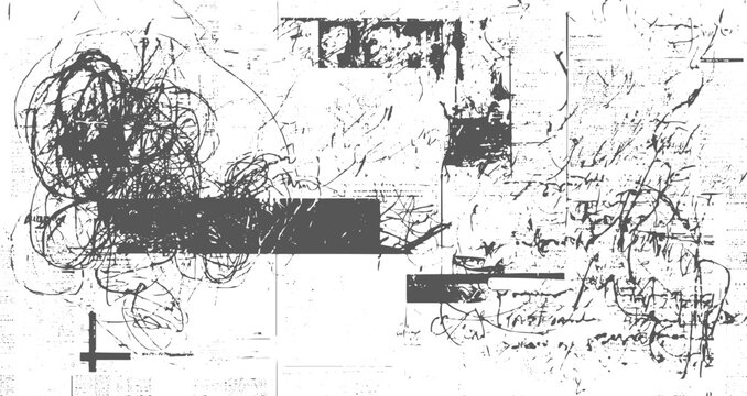 Vintage Newspaper Clippings with Hand Drawn Scribbled Lines Text Fragments Editorial Print Collage Distressed Paper Texture Retro Typography and Grunge Vector Background for Creative Design.