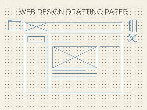 Web Design Drafting Paper with Layout Sketches.