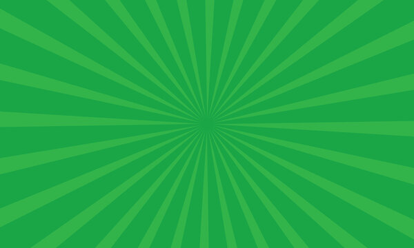 Green sunburst background, abstract comic book radial rays or starburst pattern wallpaper. Vecor illustration