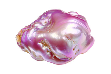 Obraz premium Natural baroque pearl with irregular shape and pink iridescent glow isolated on transparent background, Clipart png