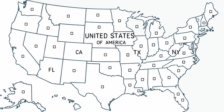United States Map Outline Black And White Illustration On White Background