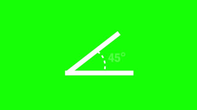 Animation of a line forming a 45-degree angle, a flashing 45-degree angle, science concept, education, green background, 4K video.
