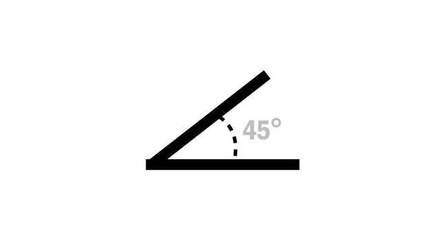 Animation of a 45-degree angle measurement, acute angle mathematical concept, transparent background, 4K video.