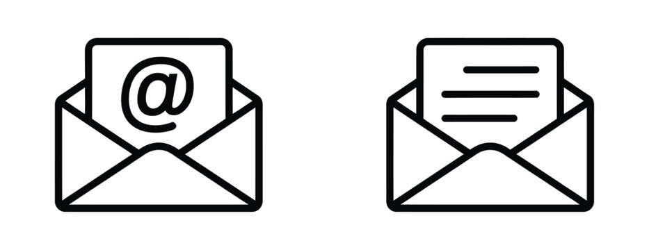 Email Communication Icons with two envelope symbols representing digital messaging, correspondence, mail delivery, communication systems, and modern UI interface design.