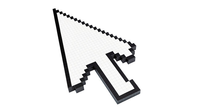 Pixelated black and white computer mouse arrow cursor icon isolated on transparent background