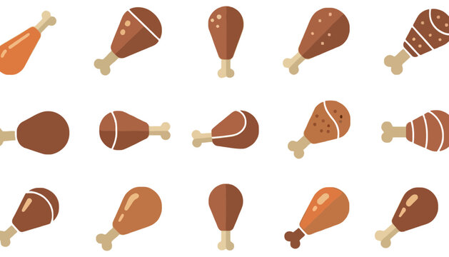 Imagine prompt: set of assorted fried chicken drumstick food icons