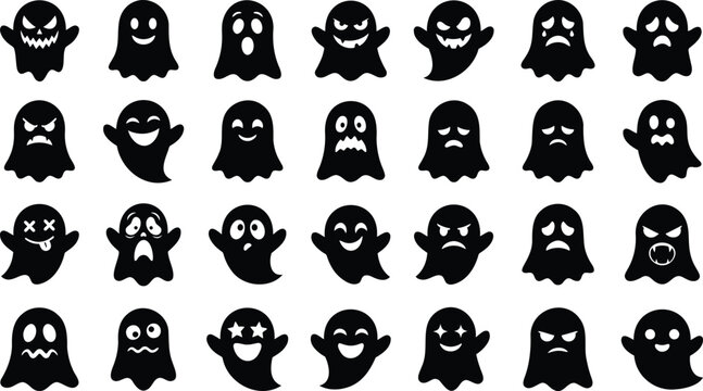 Halloween ghost emojis on october 31 spooky black silhouettes for decoration