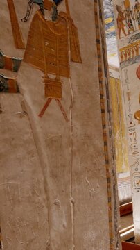 Pillars and walls inside KV9 royal tomb of Ramesses, Valley of the Kings,, Luxor, Egypt