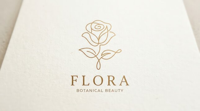 Sophisticated floral logo design featuring a single line rose illustration in metallic gold.