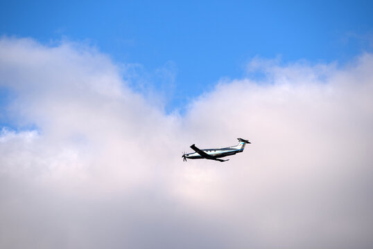 Private jet of Evosky type Pilatus PC-12 NGX registration D-FRRR taking off from Swiss Z&uuml;rich Airport on an autumn day. Photo taken November 27th, 2025, Zurich R&uuml;mlang, Switzerland.