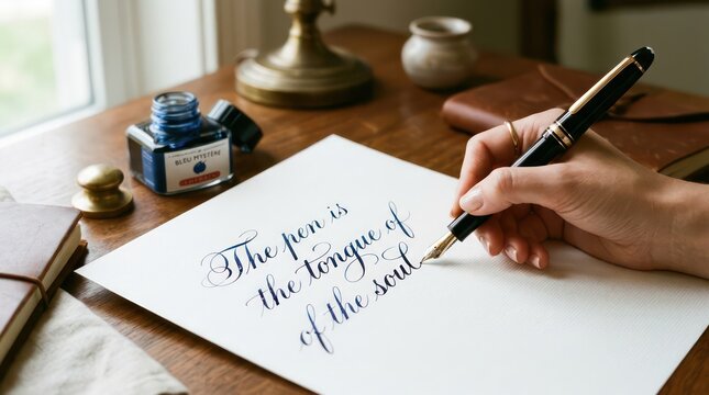 Beautiful calligraphy script written with fountain pen on paper expressing deep emotions.