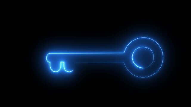 Futuristic technology - 4k glowing neon key lock animation icon sign symbol on black background. 4k video animation.
