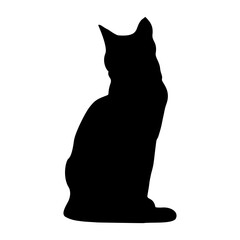 Black cat silhouette sitting profile handdrawn feline pet animal © BlackGroundMeYou 
