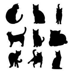 Black cat silhouette set collection in various poses handdrawn © BlackGroundMeYou 