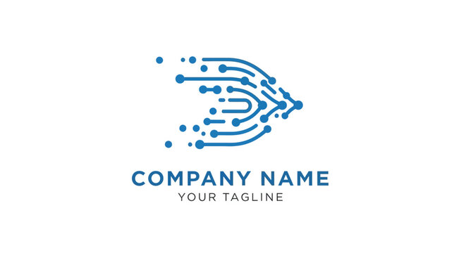 a blue logo on a white background.