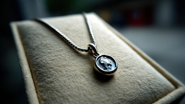 A silver necklace with a pendant.