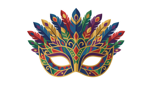 Isolated colorful venetian masquerade mask with vibrant feathers and intricate filigree patterns for carnival celebration