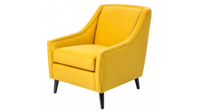 Modern comfortable yellow fabric armchair furniture item isolated on transparent background cut out