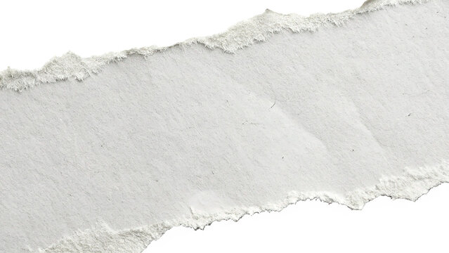 Horizontal piece of white ripped paper sheet texture mockup isolated on transparent background cut out