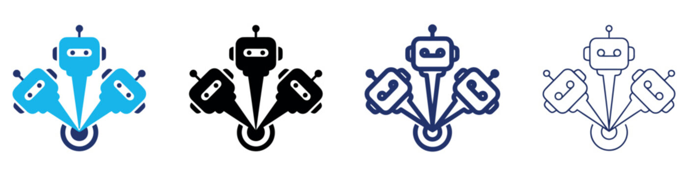 Set of four simple robot head icons with antennas for technology design and communication concepts Minimal icon set bundle collection. Editable Vector Illustration Mega pack