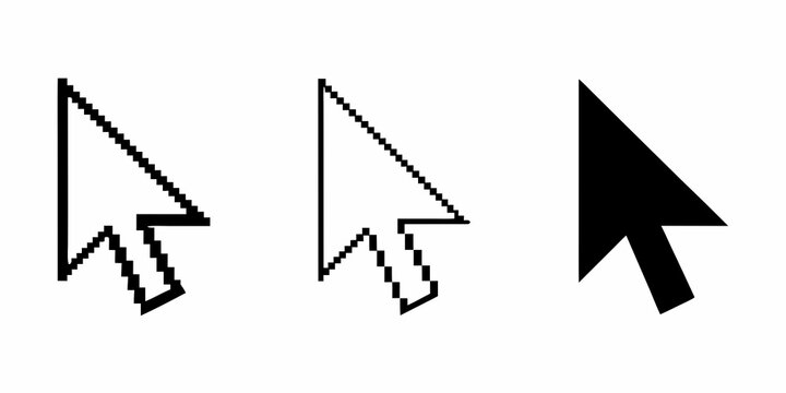 Computer mouse cursor icons black and white line art variations