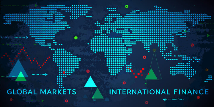 World Map Made Of Blue Dots Vector Illustration With Financial Text