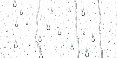 Raindrops trickling down clear glass window pane with raindrops condensation transparent abstract background moisture backdrop environmental seasonal precipitation transparency refreshing © Muhammad