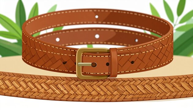 Wooden vintage suitcase with leather straps on woven mat.