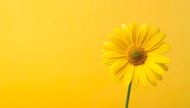 Flor amarilla sobre fondo amarillo en composici&oacute;n minimalista con espacio negativo para primavera, naturaleza y dise&ntilde;o floral