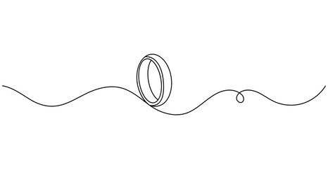 Obraz premium Wedding Ring Continuous One Line Drawing Symbol for Love Commitment