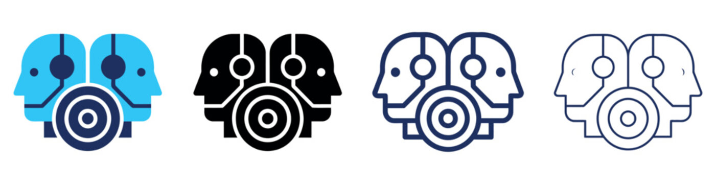 Set of human head icons with circuit board patterns and target symbols for artificial intelligence concepts Minimal icon set bundle collection. Editable Vector Illustration Mega pack