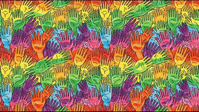 Colorful hands pattern background design.