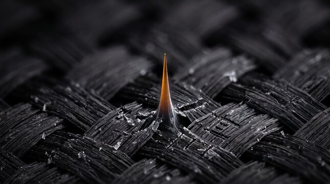 Microscopic Tech-Landscape: Sharp Silicon Needle with Glowing Amber Tip