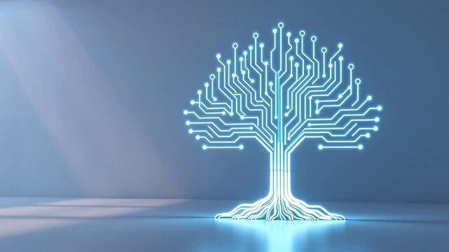 tree made of glowing circuit lines