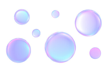 Iridescent soap bubbles isolated on transparent background.Holographic water bubbles PNG overlay for beauty and summer design © SUMMER72